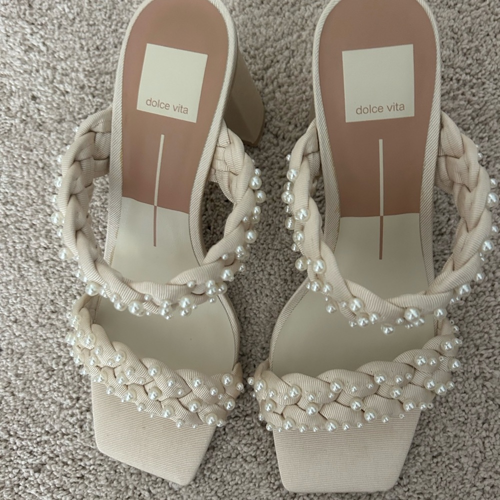 Dolce Vita Cream Pearl-Studded Heels